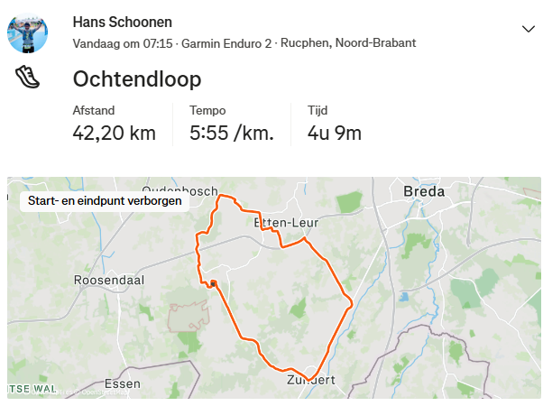 Ochtendloop: 42,2 km in 4u09